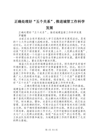 2024年正确处理好五个关系推进城管工作科学发展