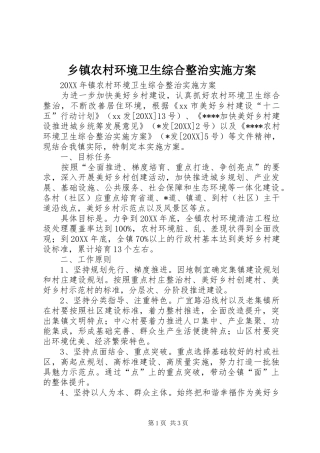 2024年乡镇农村环境卫生综合整治实施方案
