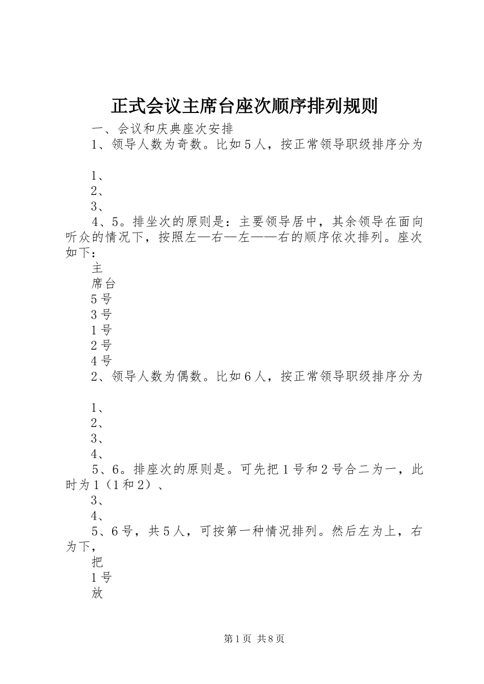 2024年正式会议主席台座次顺序排列规则_第1页