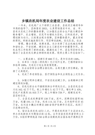 2024年乡镇农机局年度农业建设工作总结
