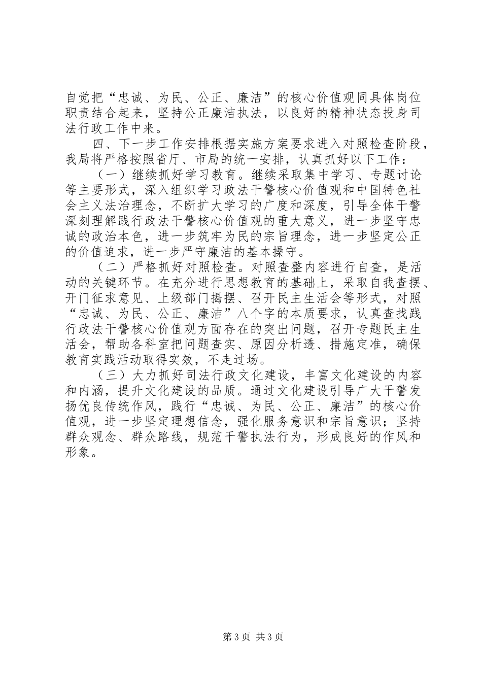 2024年政法干警核心价值观主题教育实践活动情况汇报_第3页
