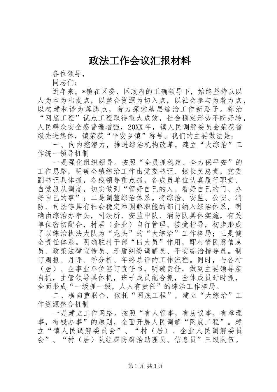 2024年政法工作会议汇报材料_第1页