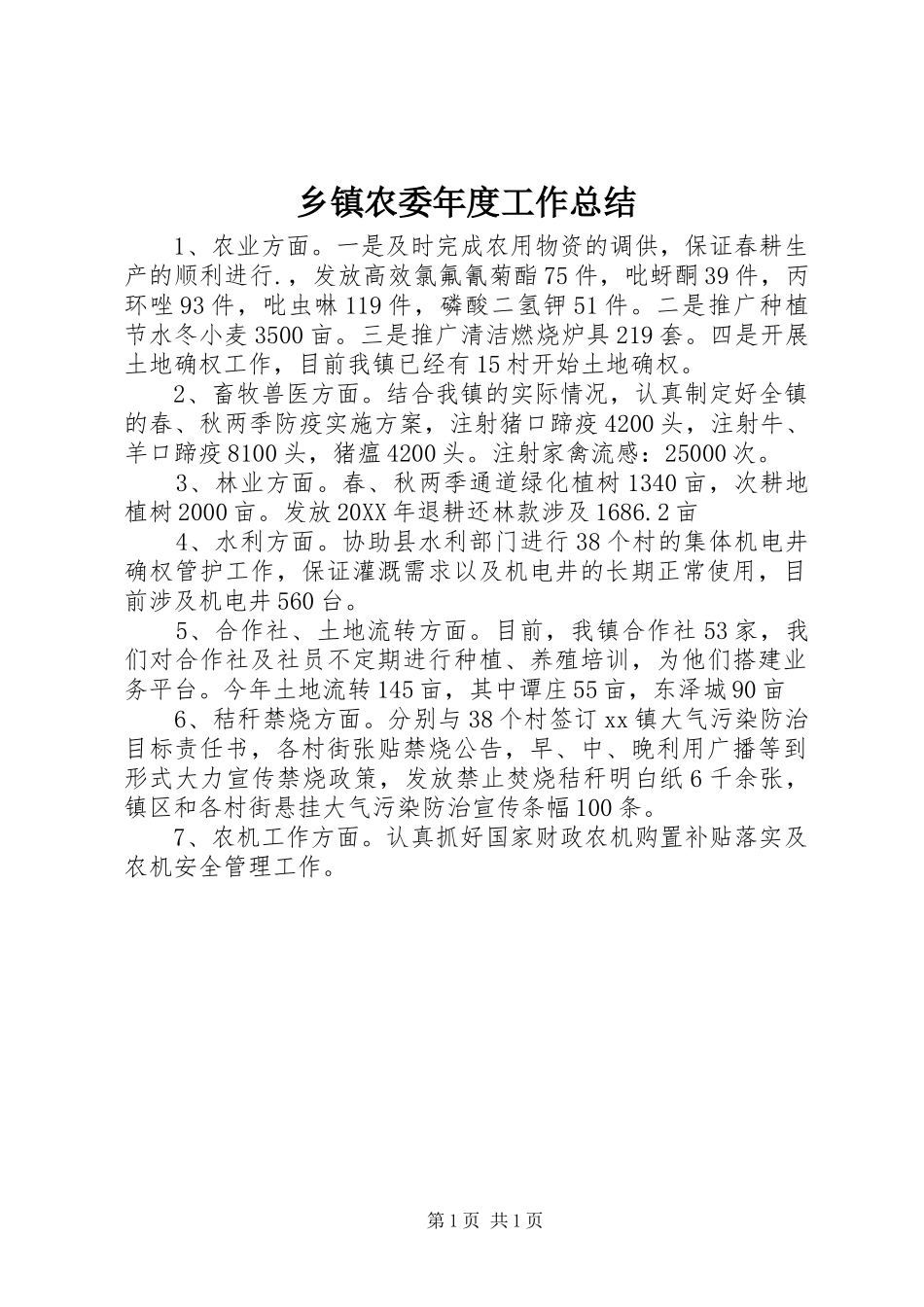 2024年乡镇农委年度工作总结_第1页