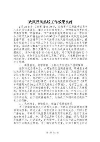 2024年政风行风热线工作效果良好