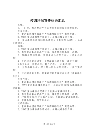 2024年校园环保宣传标语汇总