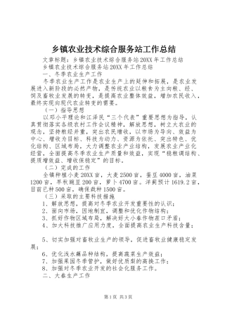2024年乡镇农业技术综合服务站工作总结