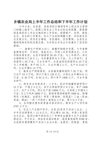 2024年乡镇农业局上半年工作总结和下半年工作计划