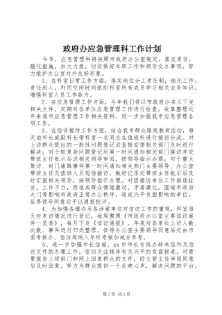 2024年政府办应急管理科工作计划