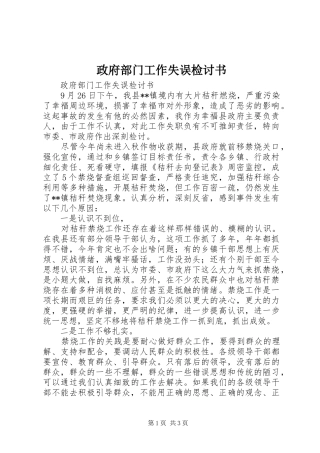 2024年政府部门工作失误检讨书