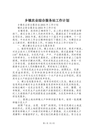 2024年乡镇农业综合服务站工作计划