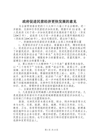 2024年政府促进民营经济更快发展的意见