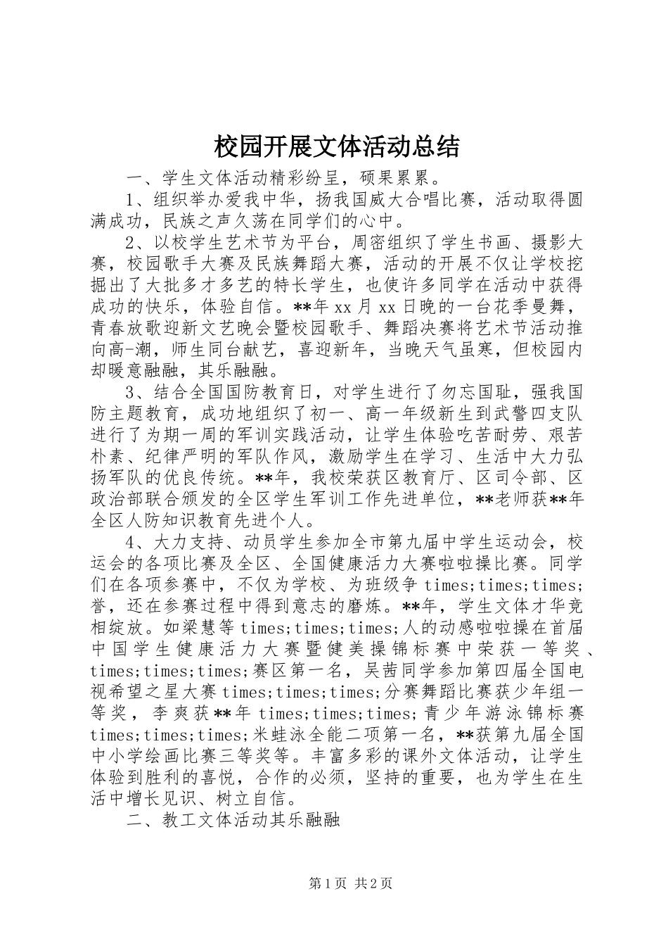2024年校园开展文体活动总结_第1页