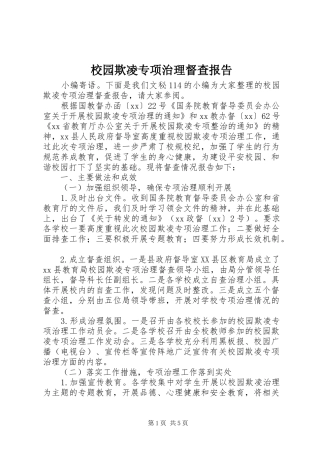 2024年校园欺凌专项治理督查报告