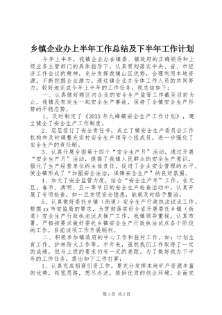 2024年乡镇企业办上半年工作总结及下半年工作计划