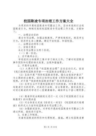 2024年校园欺凌专项治理工作方案大全