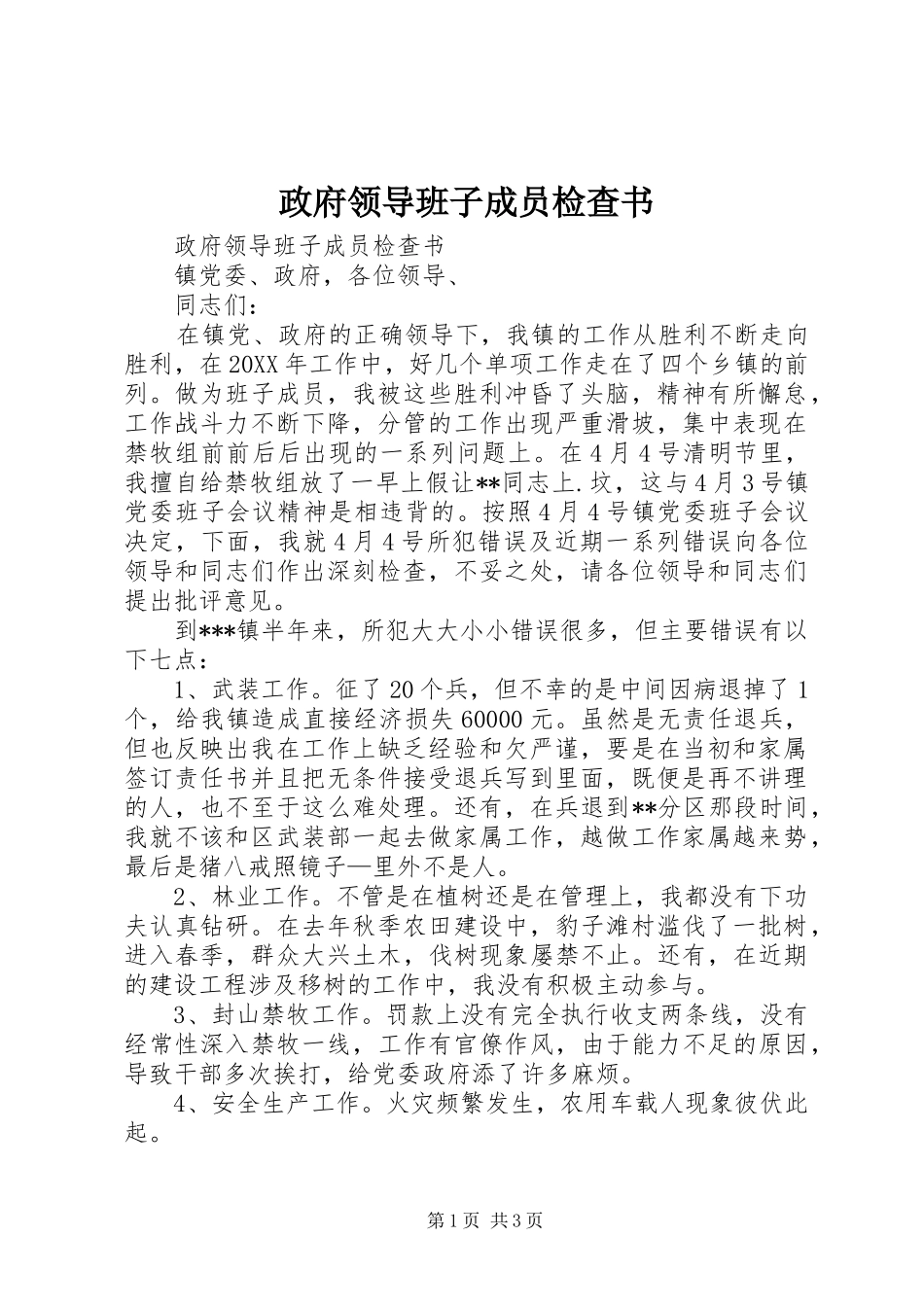 2024年政府领导班子成员检查书_第1页