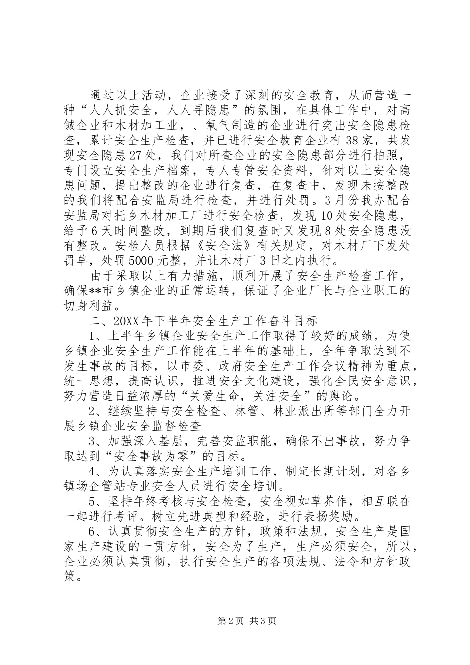 2024年乡镇企业上半年安全生产工作总结_第2页