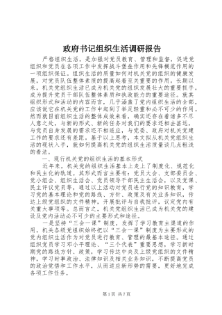 2024年政府书记组织生活调研报告