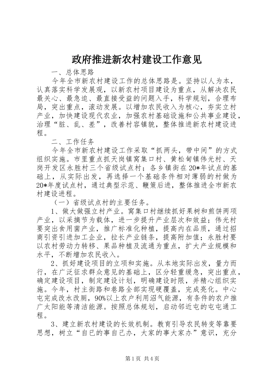 2024年政府推进新农村建设工作意见_第1页