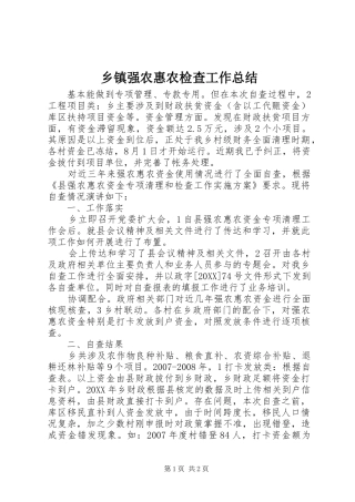 2024年乡镇强农惠农检查工作总结