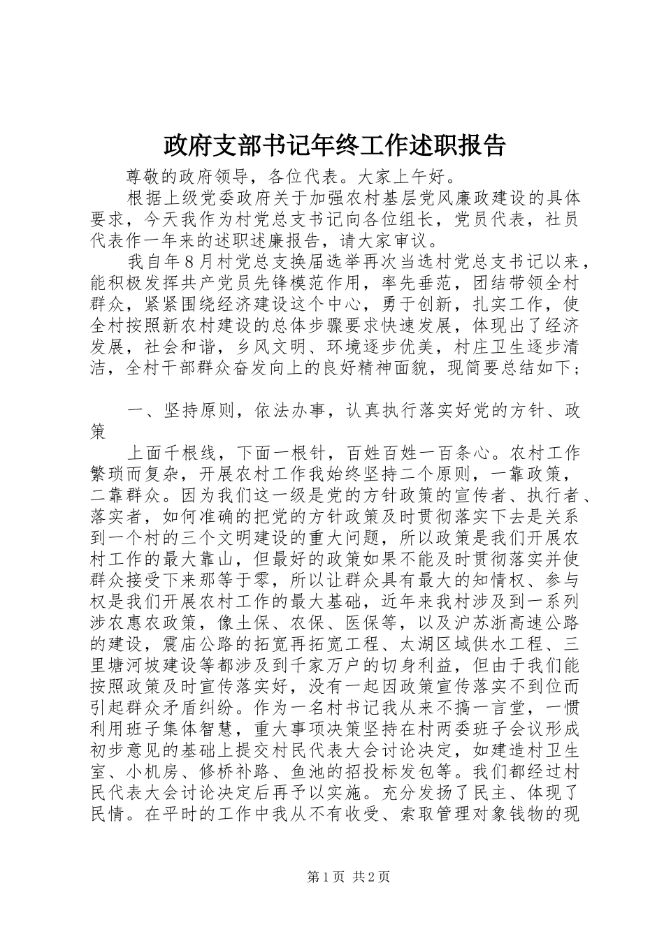 2024年政府支部书记年终工作述职报告_第1页
