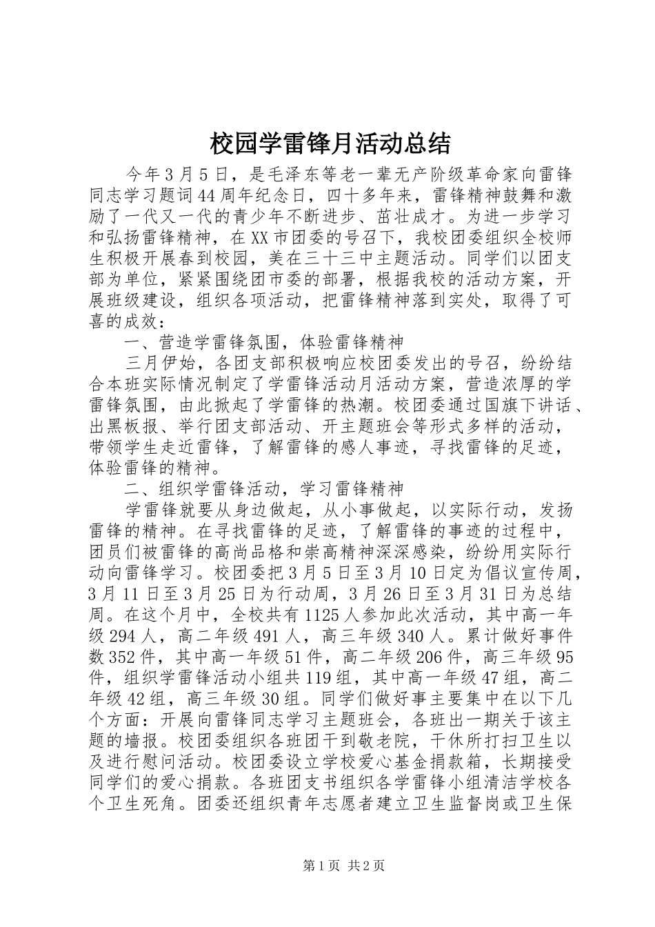 2024年校园学雷锋月活动总结_第1页