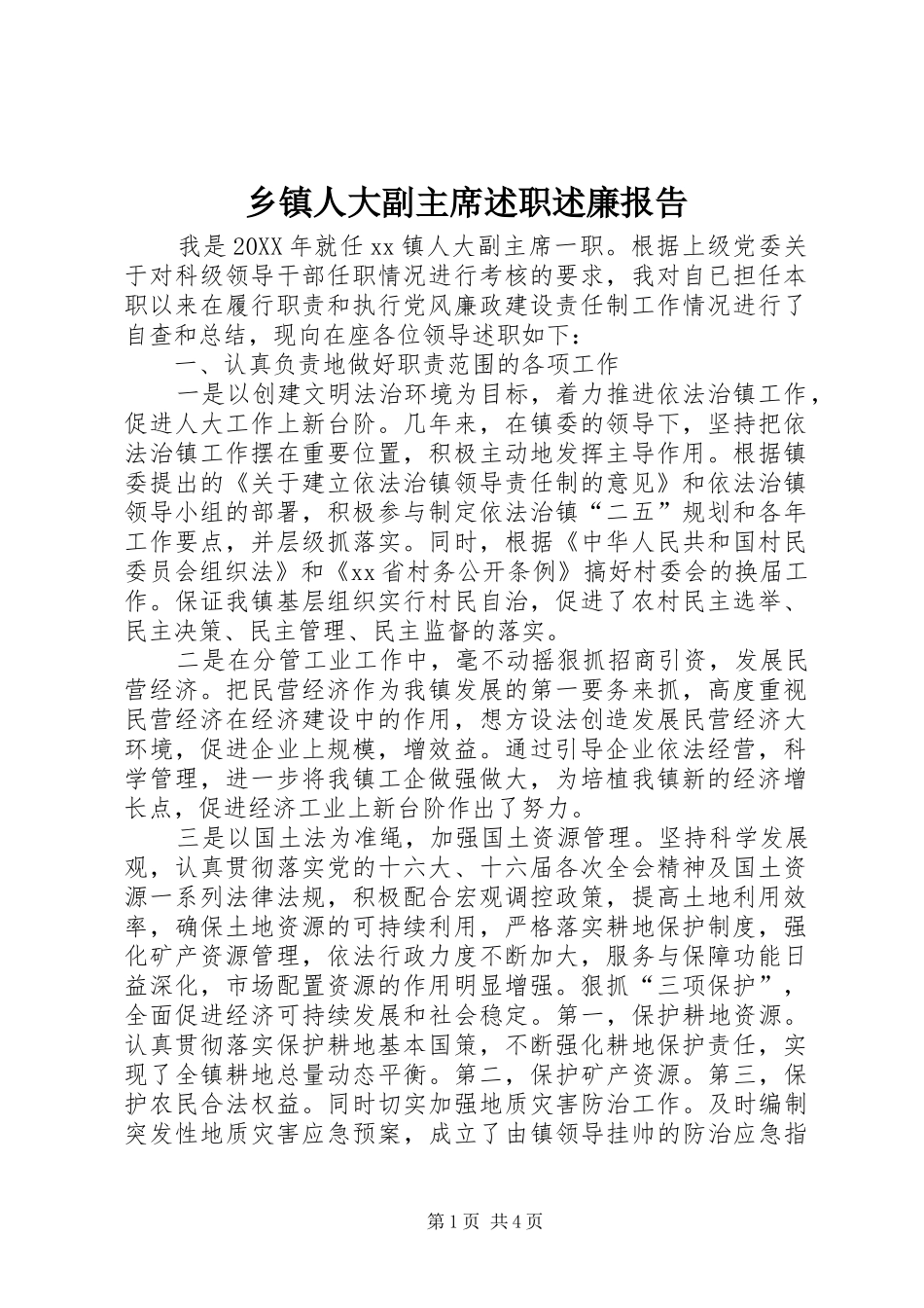 2024年乡镇人大副主席述职述廉报告_第1页