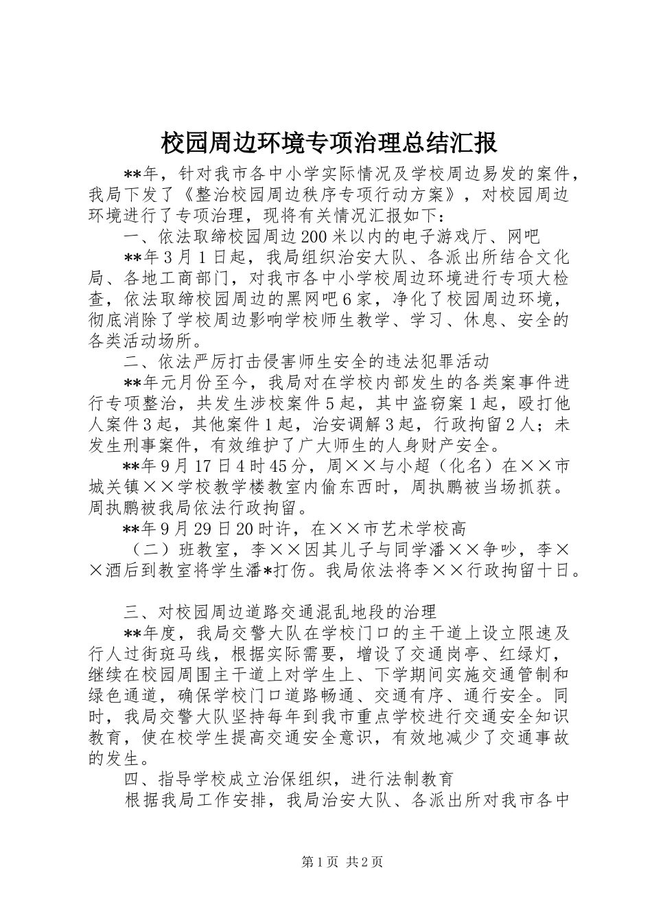 2024年校园周边环境专项治理总结汇报_第1页