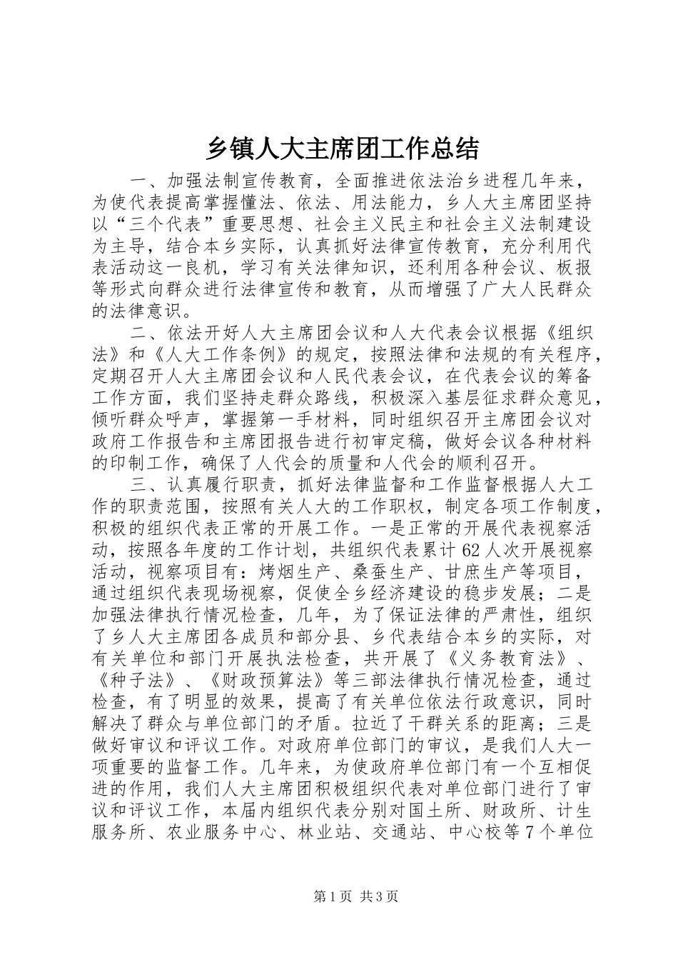 2024年乡镇人大主席团工作总结_第1页