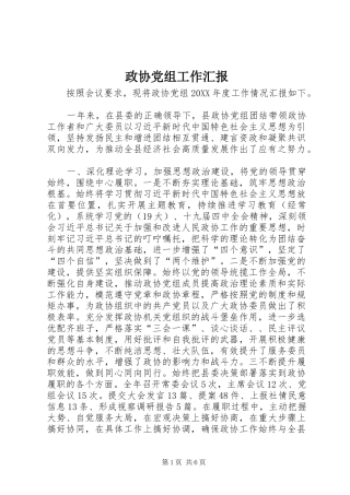 2024年政协党组工作汇报