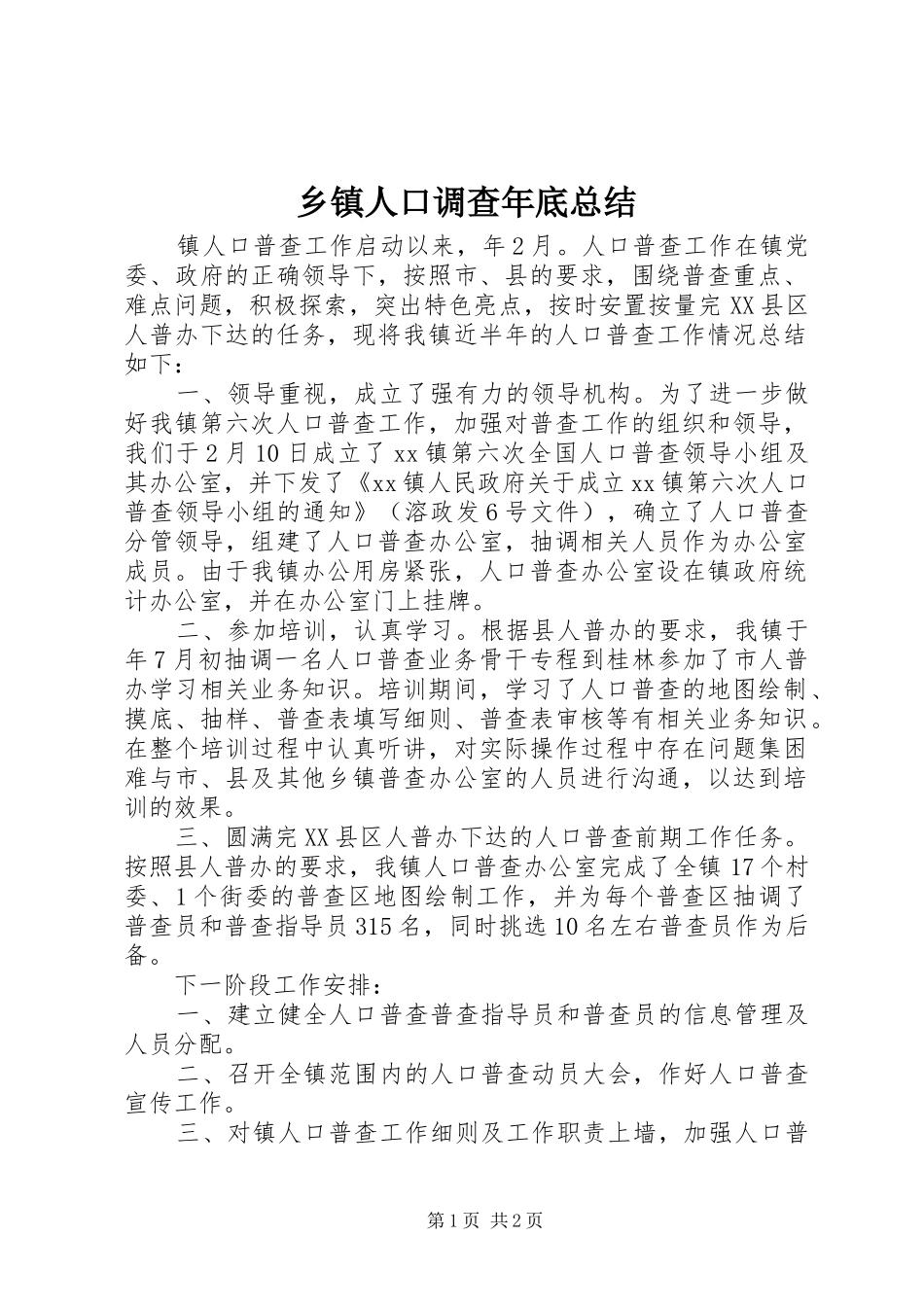 2024年乡镇人口调查年底总结_第1页