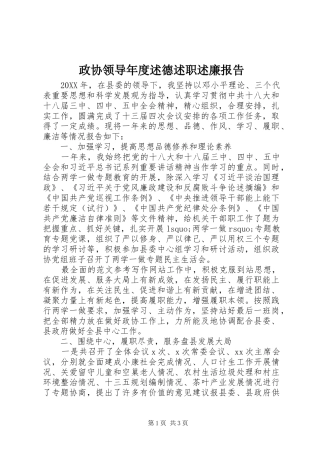 2024年政协领导年度述德述职述廉报告