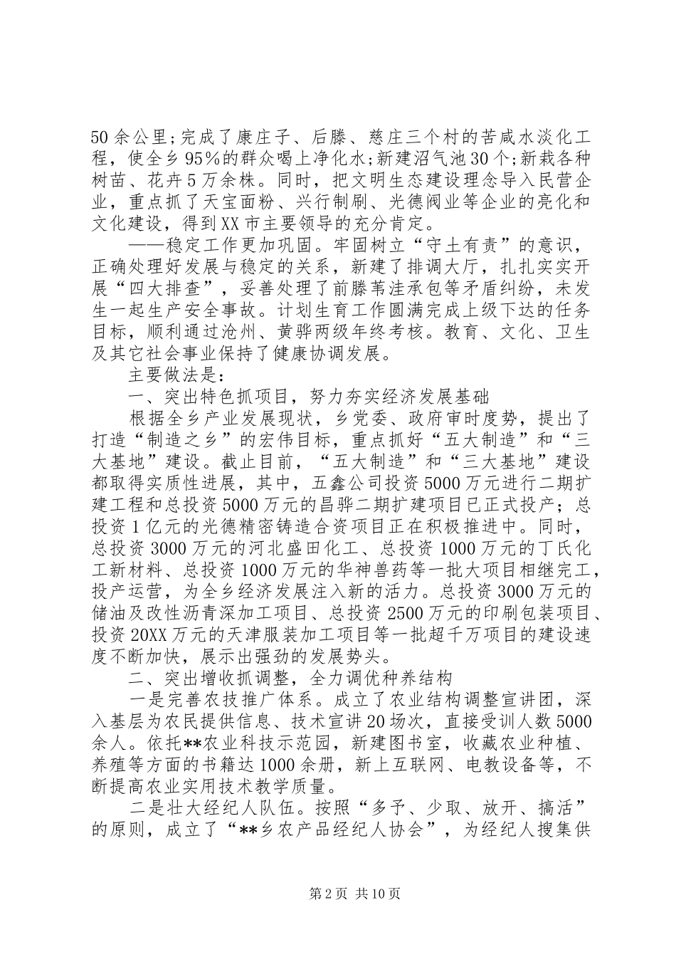 2024年乡镇人民政府年度工作总结及工作要点_第2页