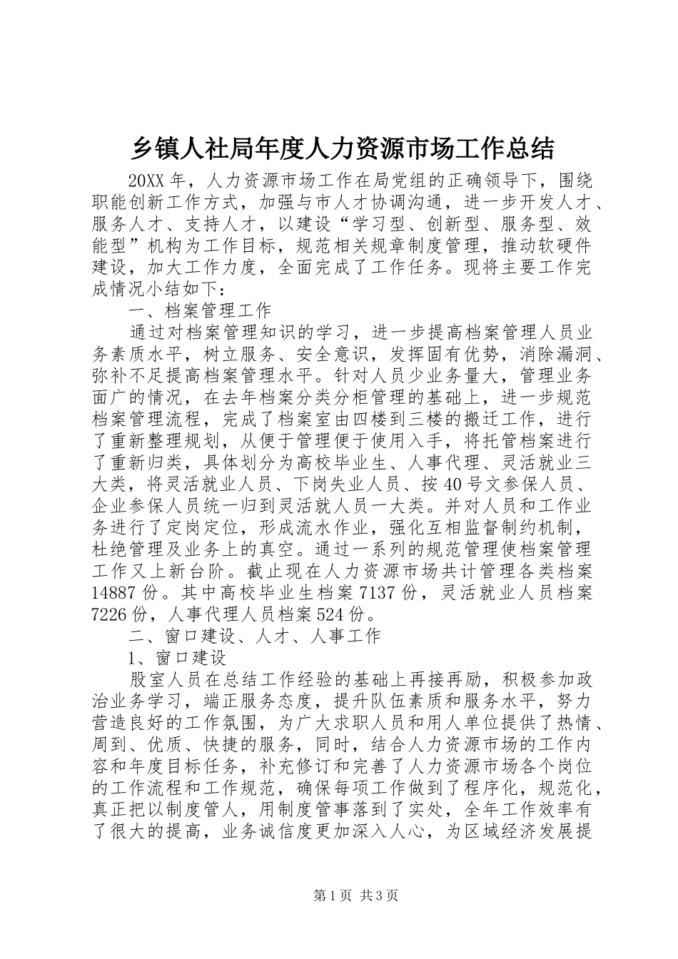 2024年乡镇人社局年度人力资源市场工作总结_第1页
