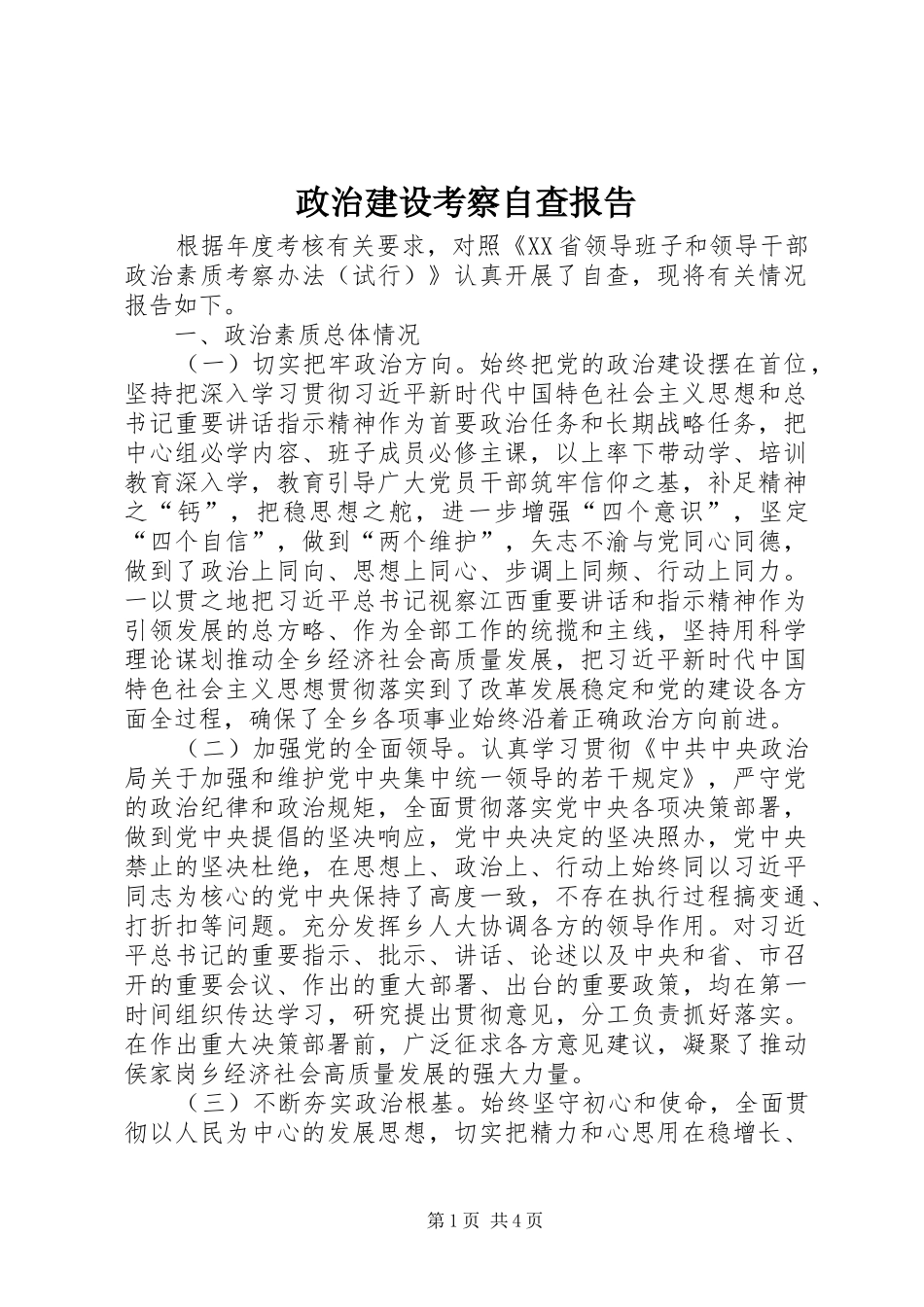 2024年政治建设考察自查报告_第1页