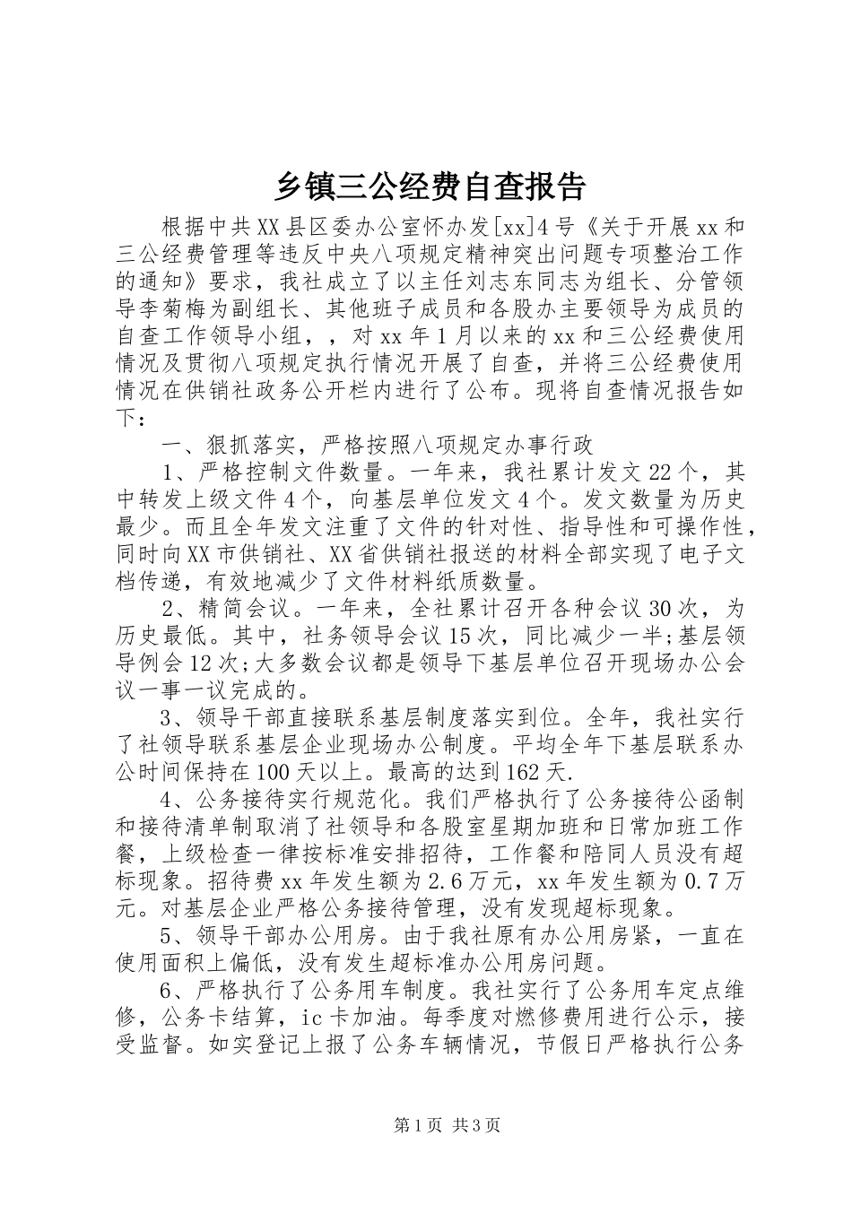 2024年乡镇三公经费自查报告_第1页