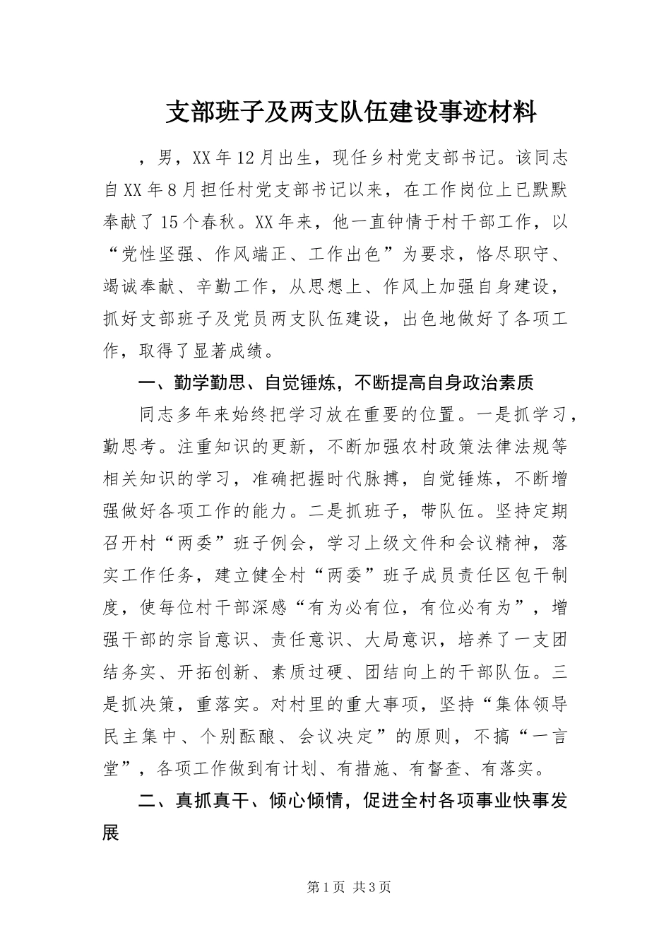 2024年支部班子及两支队伍建设事迹材料_第1页