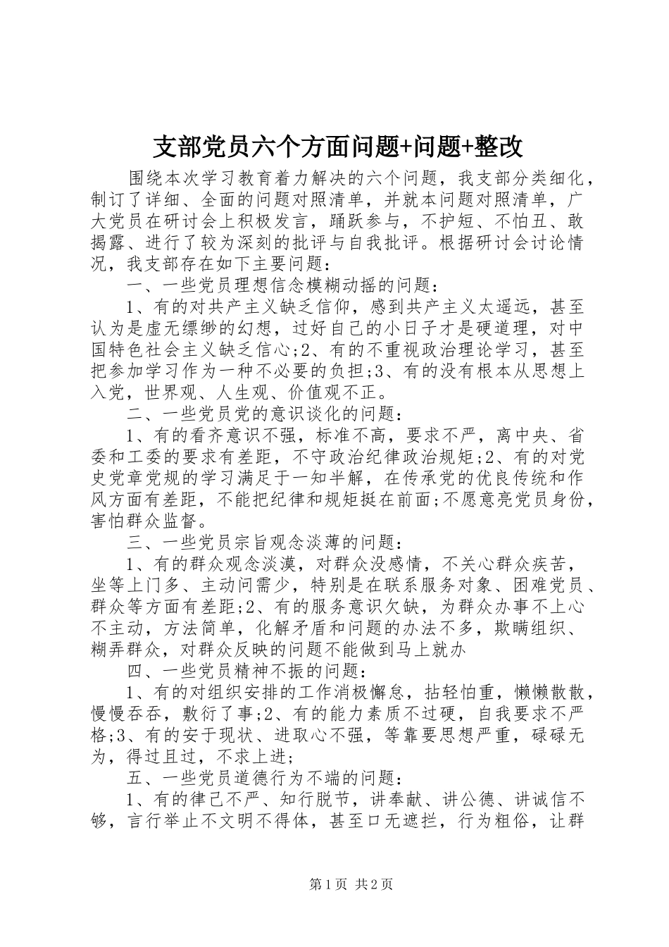 2024年支部党员六个方面问题问题整改_第1页