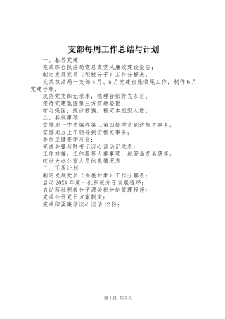 2024年支部每周工作总结与计划