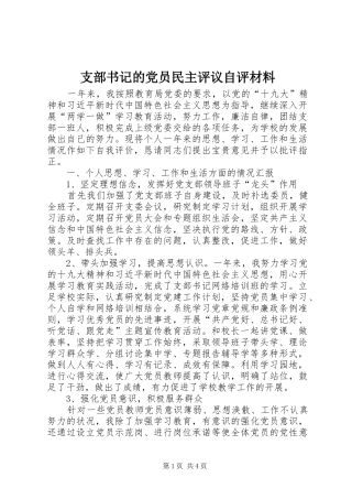 2024年支部书记的党员民主评议自评材料