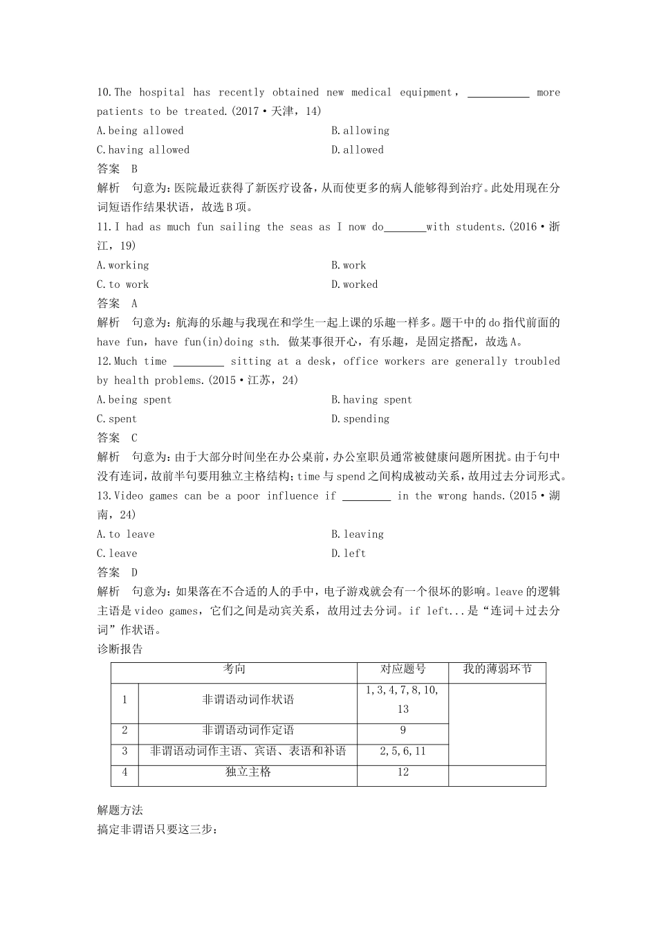高考英语二轮增分策略 专题一 语法知识 第3讲 非谓语动词优选习题-人教版高三英语试题_第3页