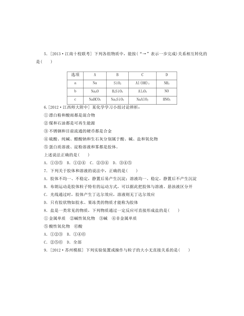 高三化学一轮复习 专讲专练（基础热身+能力提升+挑战自我）第3讲 物质的分类（含详解）_第2页