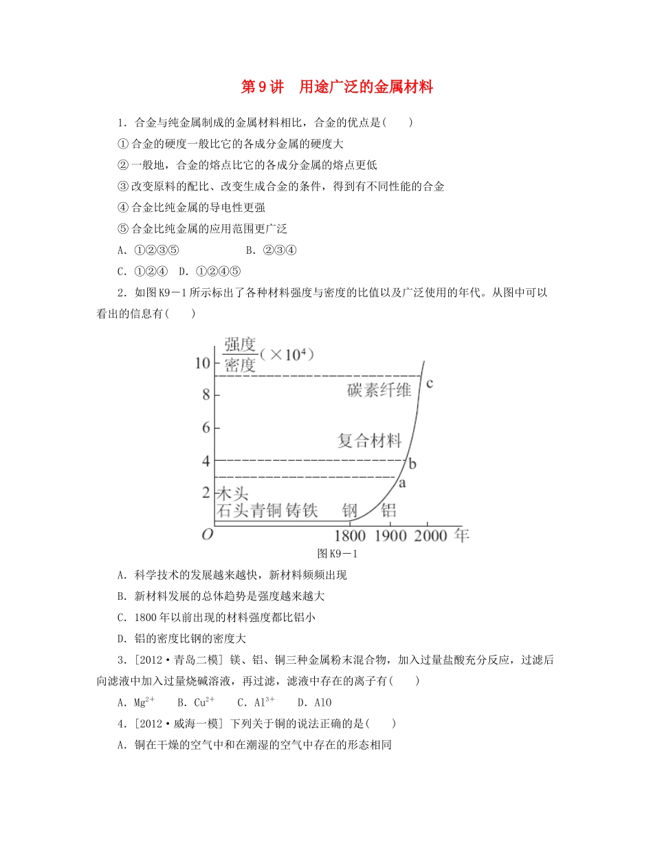 高三化学一轮复习 专讲专练（基础热身+能力提升+挑战自我）第9讲 用途广泛的金属材料（含详解）_第1页