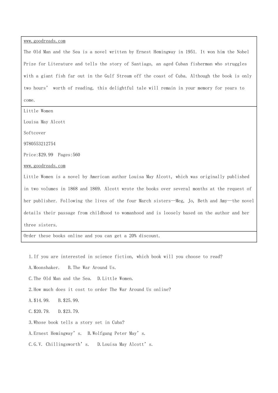 高考英语一轮复习 Module 1 Small Talk题型组合训练十六（A）外研版选修6-外研版高三选修6英语试题_第2页