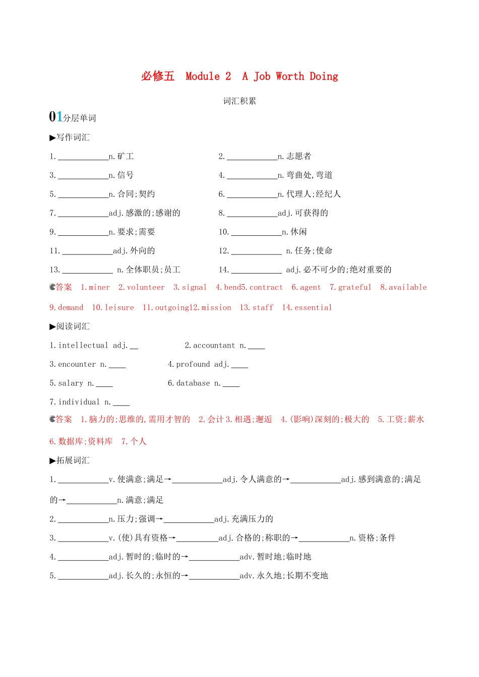 高考英语一轮复习 Module 2 A Job Worth Doing词汇积累 外研版必修5-外研版高三必修5英语试题_第1页