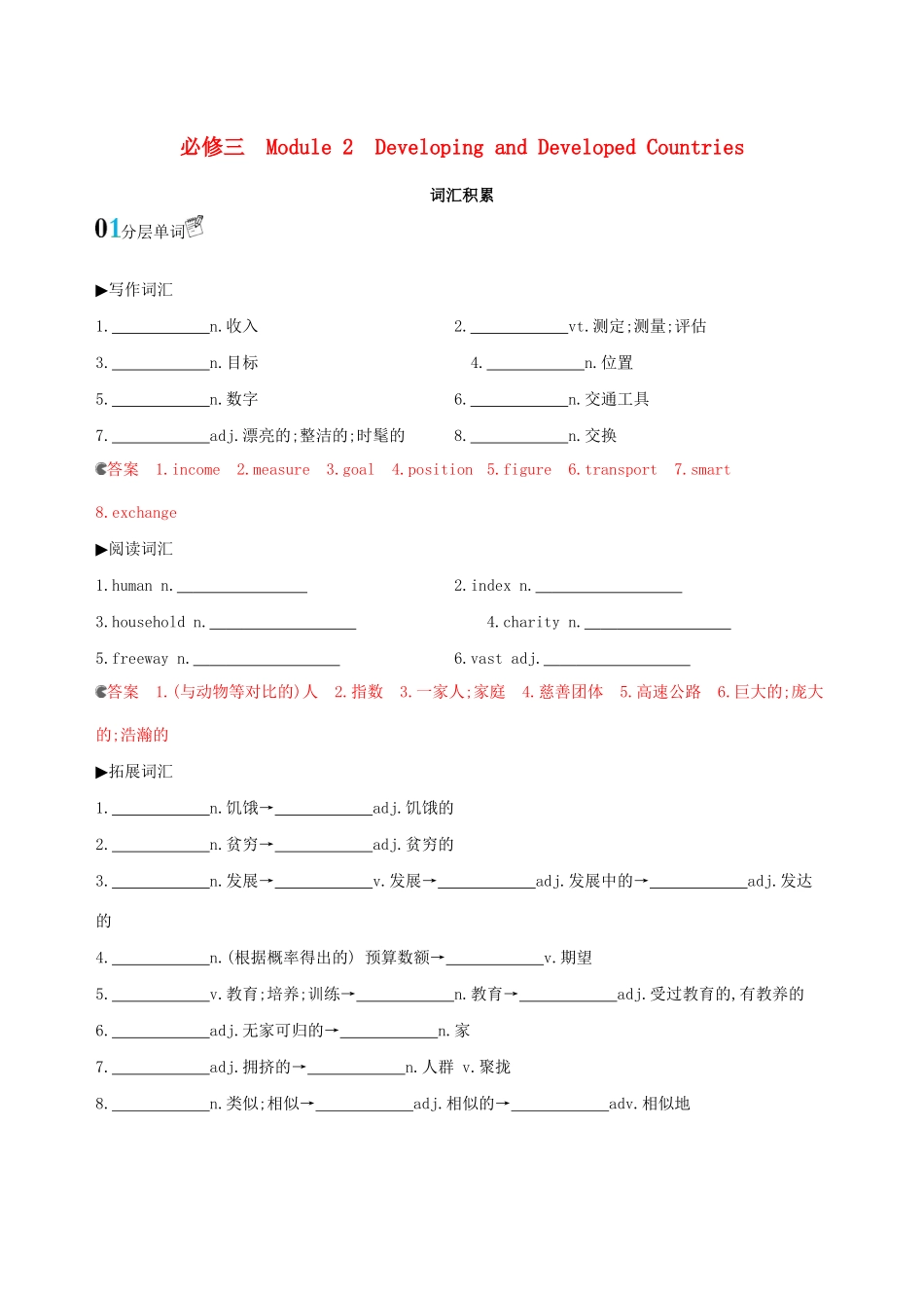 高考英语一轮复习 Module 2 Developing and Developed Countries词汇积累 外研版必修3-外研版高三必修3英语试题_第1页