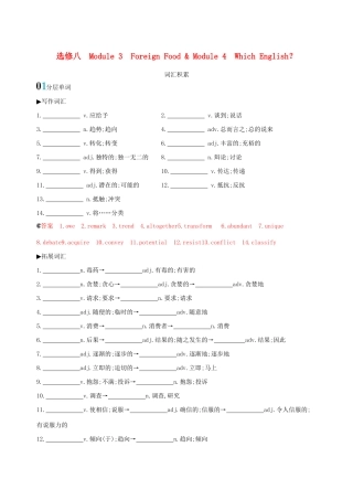 高考英语一轮复习 Module 3 Foreign Food Module 4 Which English词汇积累 外研版选修8-外研版高三选修8英语试题