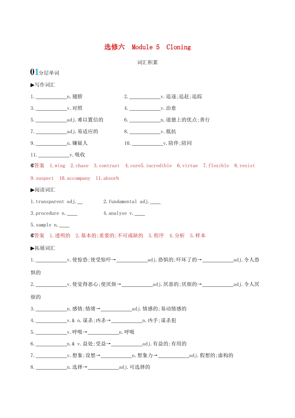 高考英语一轮复习 Module 5 Cloning词汇积累 外研版选修6-外研版高三选修6英语试题_第1页