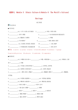 高考英语一轮复习 Module 5 Ethnic Culture Module 6 The World's Cultural Heritage词汇积累 外研版选修7-外研版高三选修7英语试题