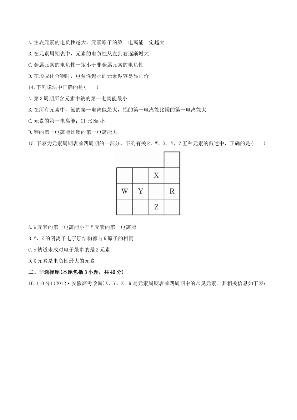 高中化学 阶段质量检测（一）鲁科版选修3_第3页
